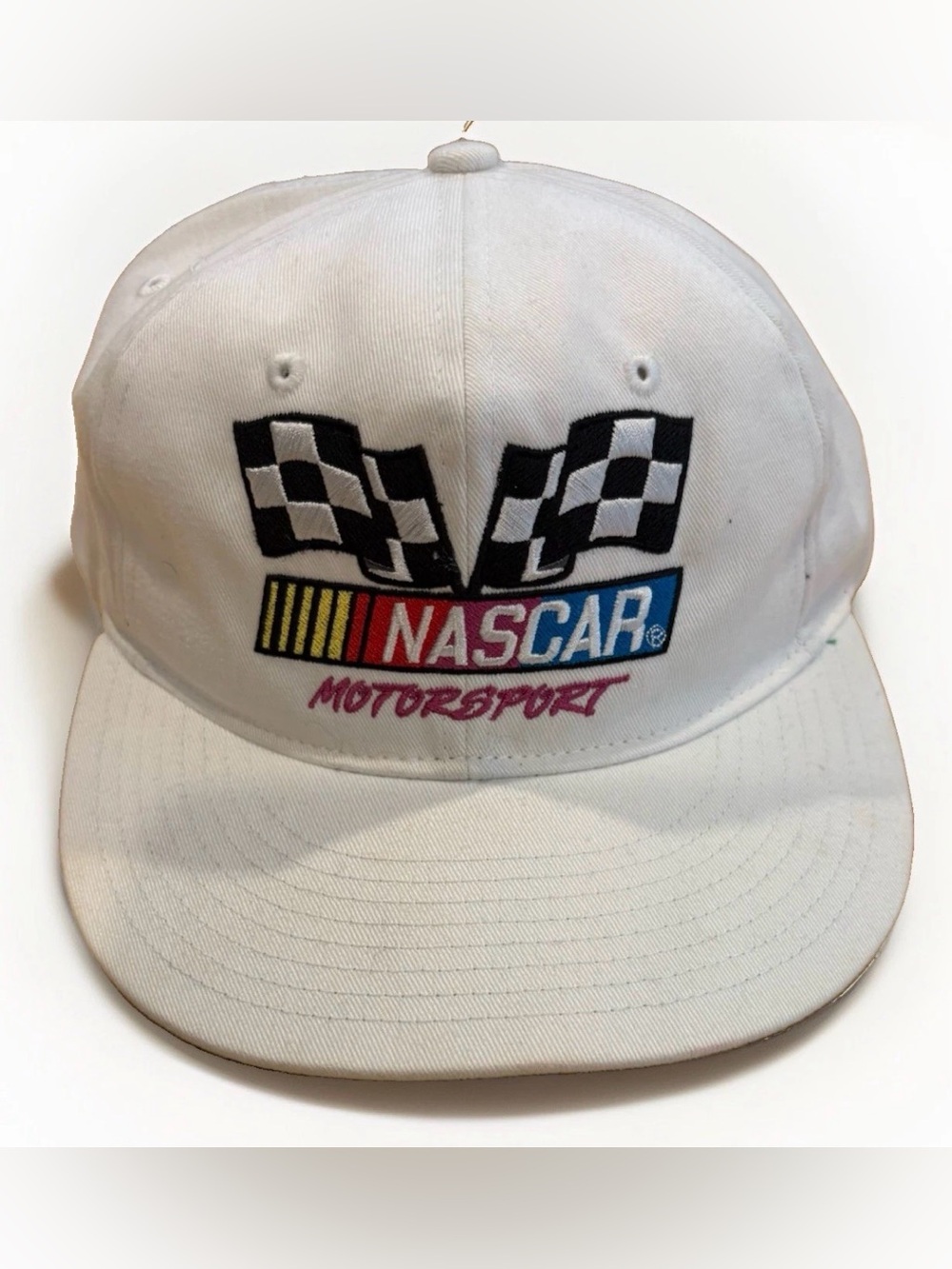Vintage NASCAR Motorsport Snapback Hat Cap White Adjustable Racing USA Cars